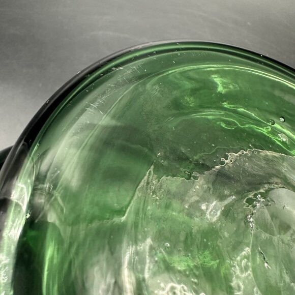 Vintage Green Art Glass Scoop Pan Handmade Square Planter Dish Applied Handle - Picture 9 of 13